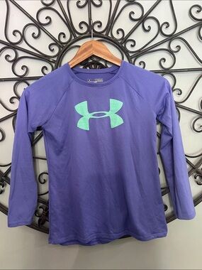 Under Armour Heat Gear Purple Long Sleeve Shirt with Mint Logo